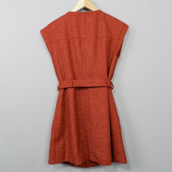 Anthropologie Tabitha Blustery Days Vest Size 6 Rust Orange Tweed Belted Jacket - Picture 12 of 15